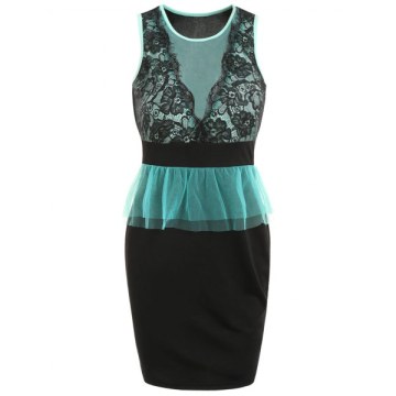 Lace Mesh Panel Mini Bodycon Dress - Black