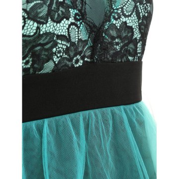 Lace Mesh Panel Mini Bodycon Dress - Black