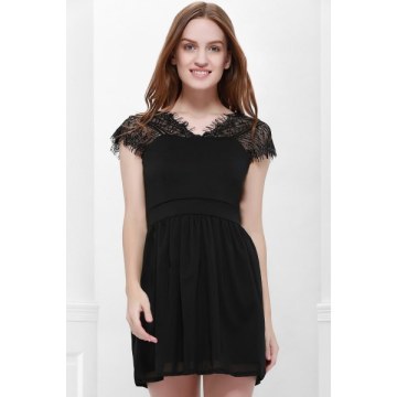 Lace Panel Backless Mini Bridal hower Dress - Black