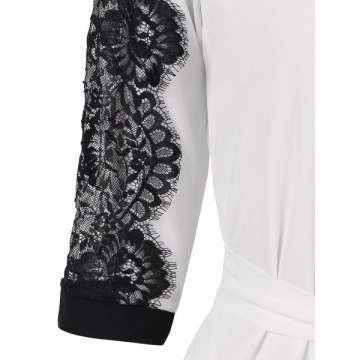 Lace Panel Eyelash Belted Dress - White