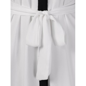 Lace Panel Eyelash Belted Dress - White