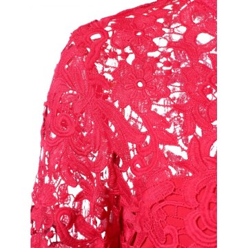 Lace Panel Fit and Flare Long Dress - Red