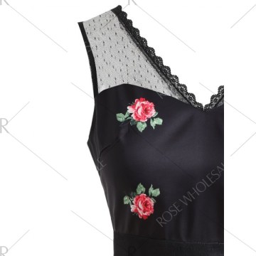 Lace Panel Floral Fit and Flare Dress -