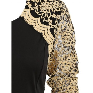 Lace Panel Round Collar A Line Dress - Black