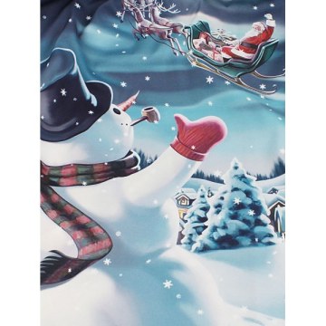 Lace Panel Snowman Print A Line Dress - Blue