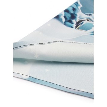 Lace Panel Snowman Print A Line Dress - Blue