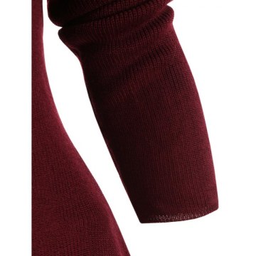 Lace Panel Tie Waist Knit Dress - Red Wine