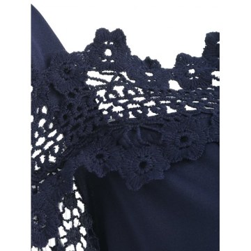 Lace leeve Elastic Waist Blouse - Midnight Blue