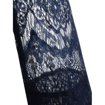 Lace Sleeve See Through Blouse - Blue