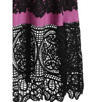 Lace Trim Vintage Spaghetti Strap idi Dress - Rose Red