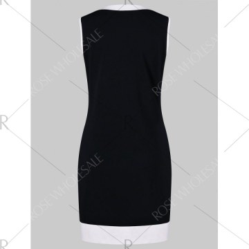 ace Up Contrasting Trim Dress With Cami Dress - Black