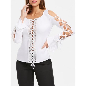 Lace Up Lace Insert Top - White