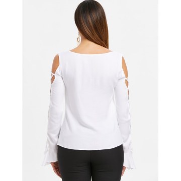Lace Up Lace Insert Top - White