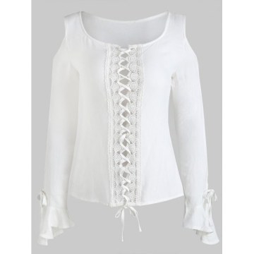 Lace Up Lace Insert Top - White