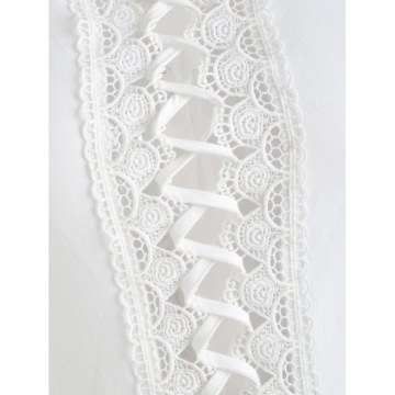 Lace Up Lace Insert Top - White