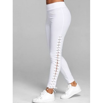 Lace Up Leggings with Grommet - White