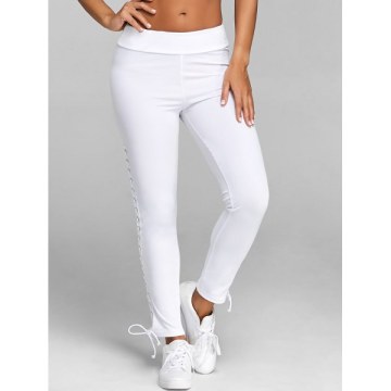 Lace Up Leggings with Grommet - White