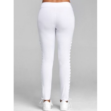 Lace Up Leggings with Grommet - White