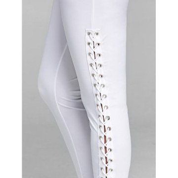 Lace Up Leggings with Grommet - White