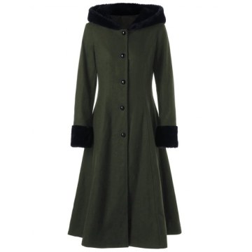 Lace Up Longline Hooded Coat - Olive Green