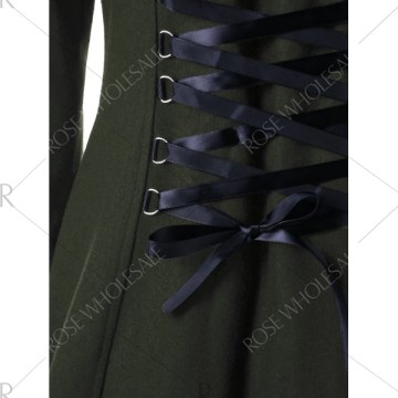 Lace Up Longline Hooded Coat - Olive Green