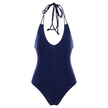 Lace-up Open Back One Piece Swimwear - Lapis Blue