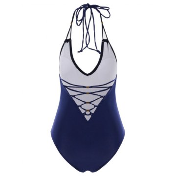 Lace-up Open Back One Piece Swimwear - Lapis Blue