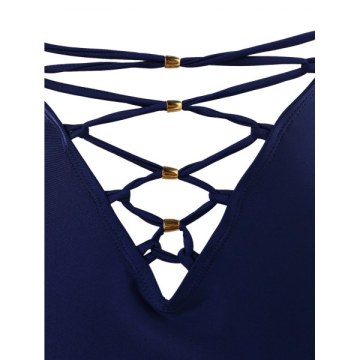 Lace-up Open Back One Piece Swimwear - Lapis Blue