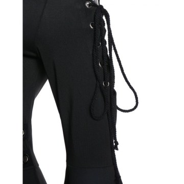 Lace Up Open Shoulder Spaghetti Strap Gothic Dress - Black