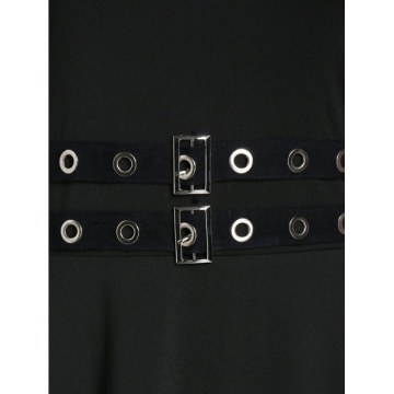 Lace Up Open Shoulder Spaghetti Strap Gothic Dress - Black