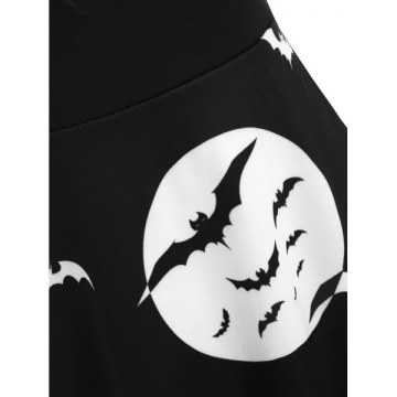 Lace Up Pumpkin Bat Halloween Flare Dress - Black