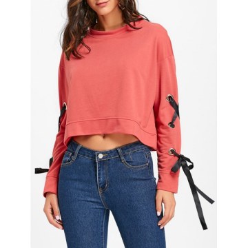 Lace Up leeve weatshirt with Grommet - Red