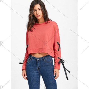 Lace Up leeve weatshirt with Grommet - Red