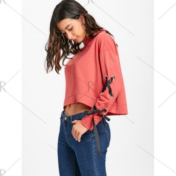 Lace Up leeve weatshirt with Grommet - Red