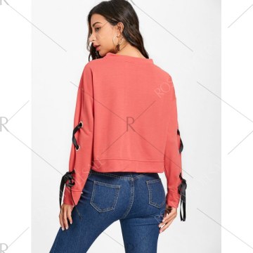 Lace Up leeve weatshirt with Grommet - Red