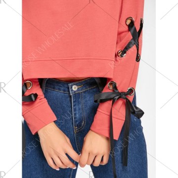 Lace Up leeve weatshirt with Grommet - Red