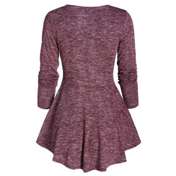 Lace Up Space Dye Tunic Sweatshirt - Firebrick