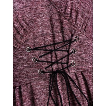 Lace Up Space Dye Tunic Sweatshirt - Firebrick