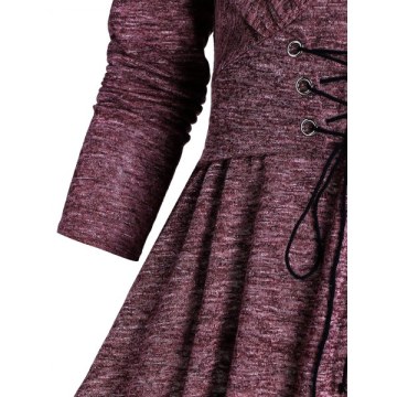 Lace Up Space Dye Tunic Sweatshirt - Firebrick