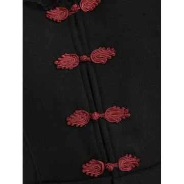 Laced Lace-up Frog Button Wool Blend High Low Coat - Black