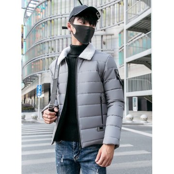 Lamb Fur Collar Thick Short Cotton Suit - Light Gray