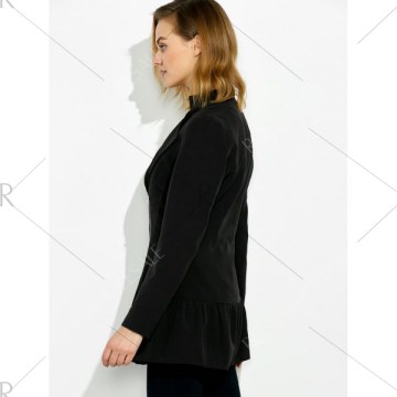 Lapel Collar Asymmetrical Zipper Coat - Black
