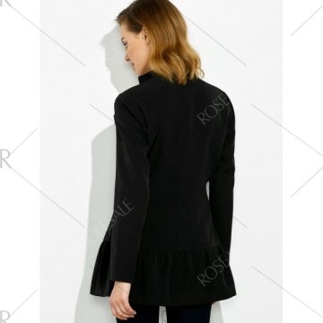 Lapel Collar Asymmetrical Zipper Coat - Black