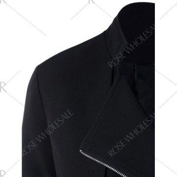 Lapel Collar Asymmetrical Zipper Coat - Black