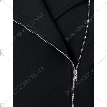 Lapel Collar Asymmetrical Zipper Coat - Black