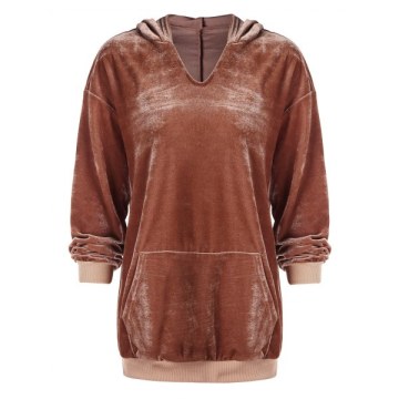 Large Front Pocket Velvet Hoodie - ahogany