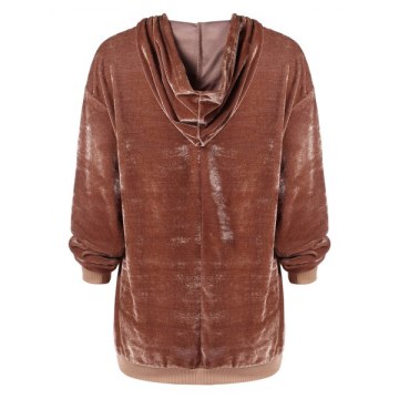 Large Front Pocket Velvet Hoodie - ahogany