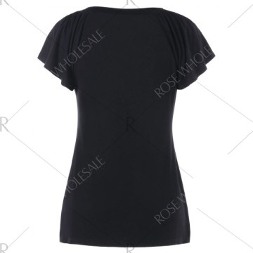 Lattice Ruffle Short Sleeve T-shirt - Black