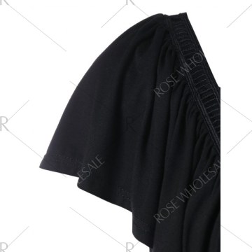 Lattice Ruffle Short Sleeve T-shirt - Black