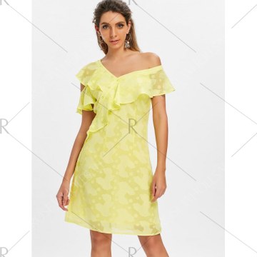 Leaf Pattern Buttoned Casual Dress - Yellow